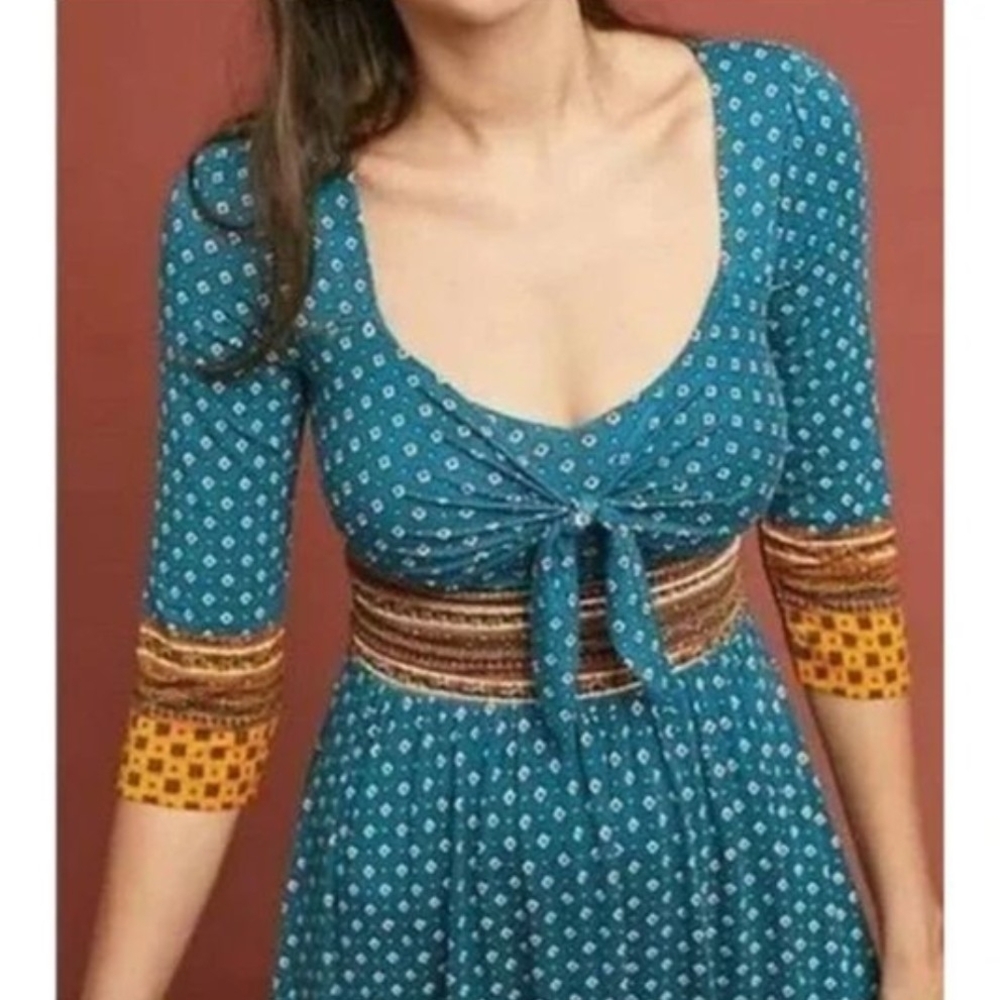 Maeve From Anthropologie Beloved Tie Front Midi Dress - Picture 3 of 11
